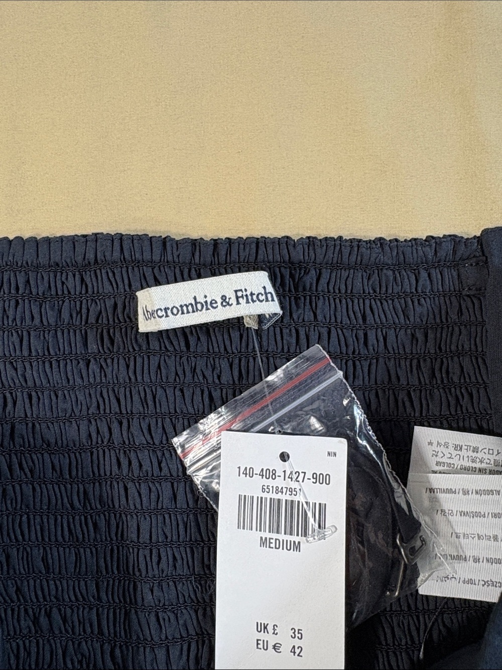 Abercrombie & Fitch NWT Black Festival Smocked Strapless Tube Top Women's Medium - Picture 3 of 12